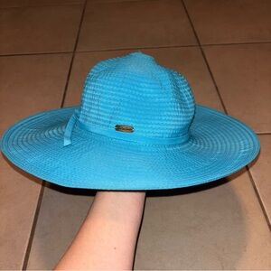 Sun 'N' Sand Women's UPF 50+ Wide Brim Turquoise Blue Ribbon